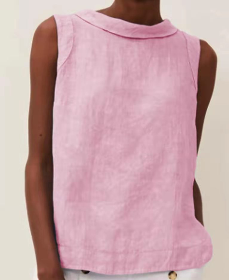 Cotton Linen Solid Color Pullover Leisure Blouses