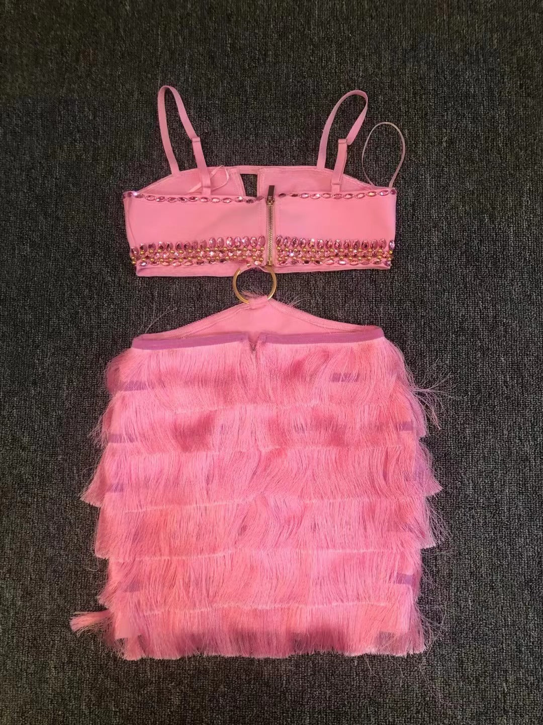 Wear Spring Fashion Backless Rhinestone Metal Dresses