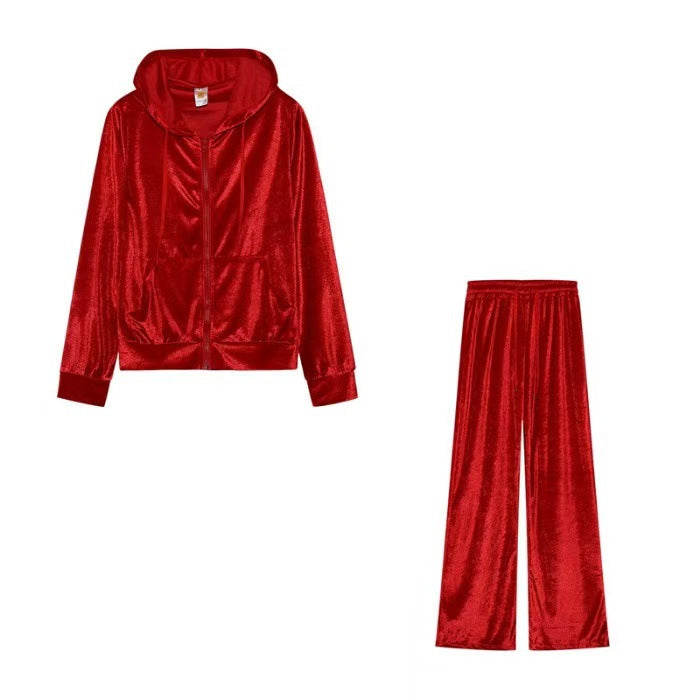 Rhinestone Gold Veet Sports Leisure Two-piece Fashion Casual Suit