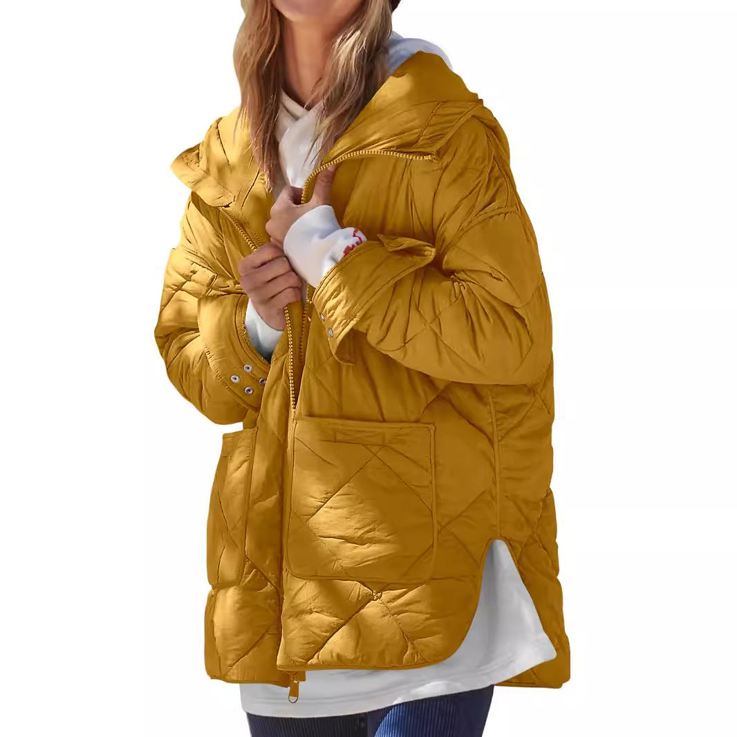 Pocket Split Cotton Loose-fitting Hoodie Long Coats