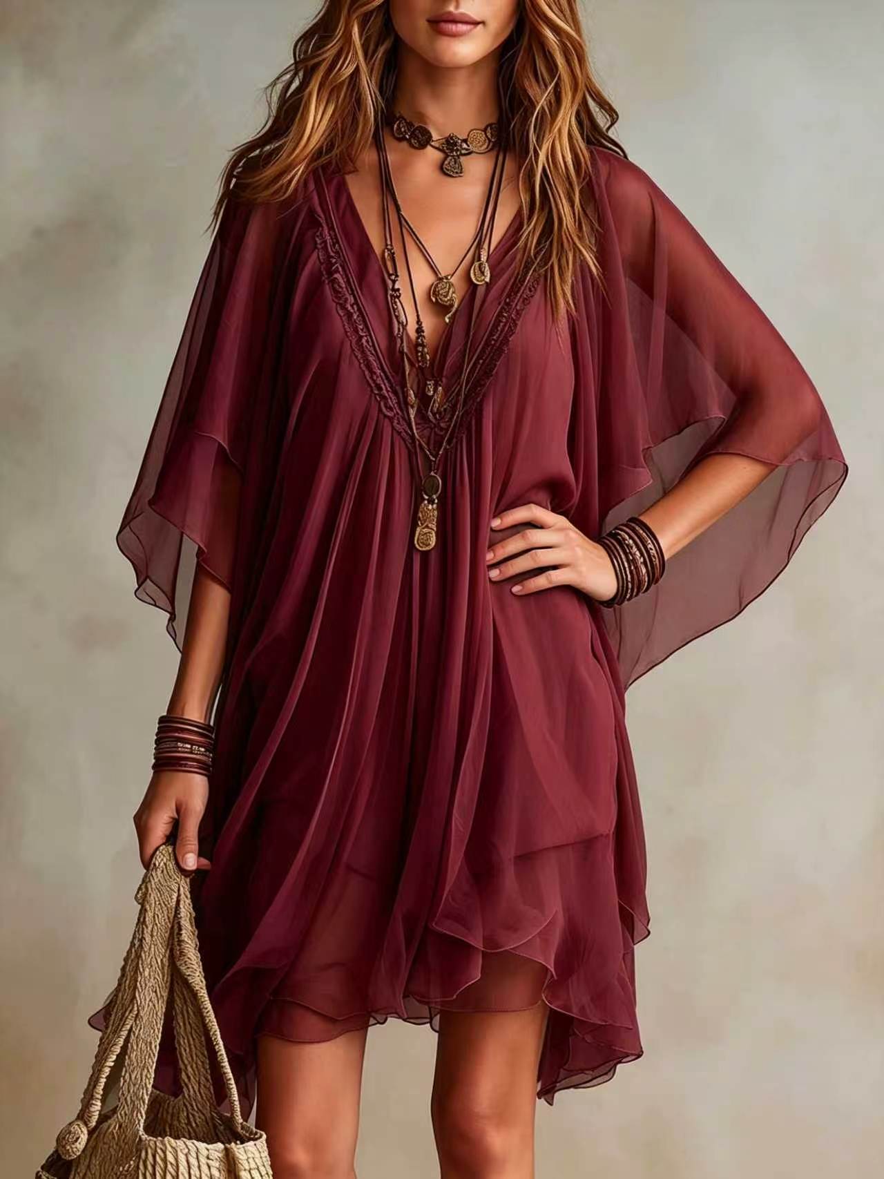 Women's Summer Chiffon Seaside Vacation Loose Beach Blouses
