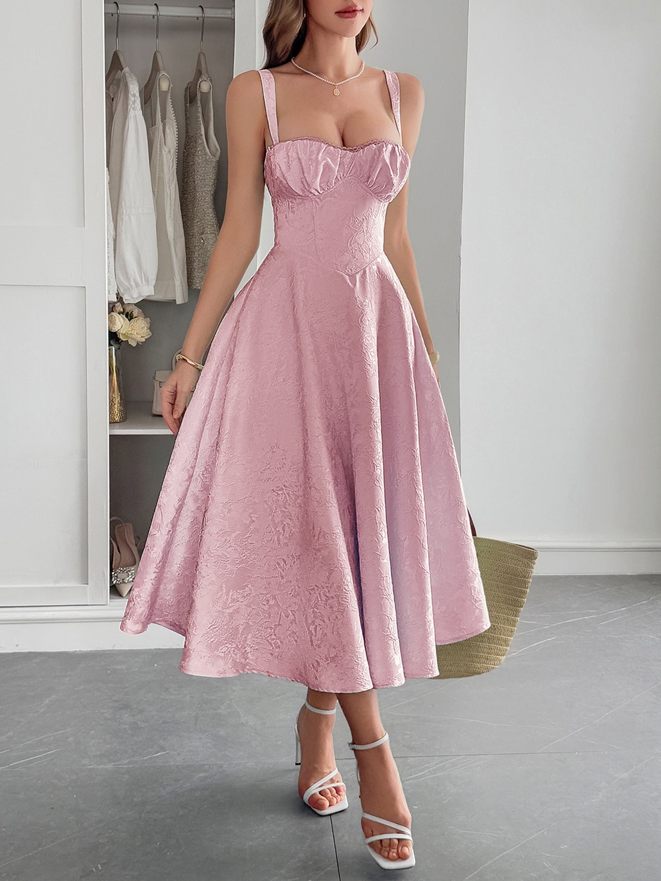 Women's Summer Elegant Graceful Strap Jacquard Maxi Dress