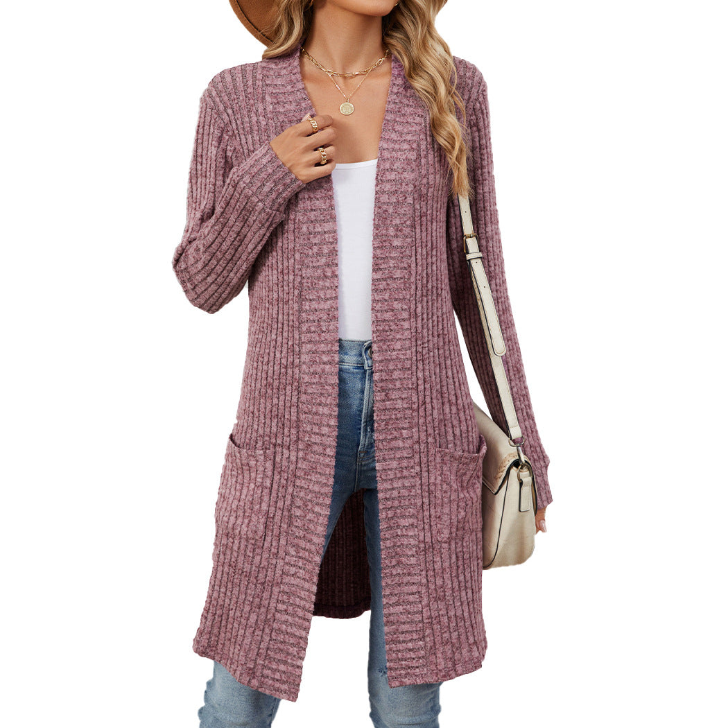 Women's Long Solid Color Sleeve Loose Pockets Women's Sweater