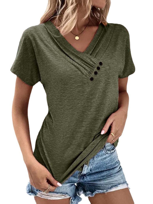 Women's Casual Cross Sleeve Regular Pullover Solid Blouses