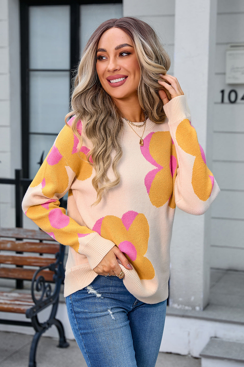 Women's Spring Printed Round Neck Fashion Large Sweaters
