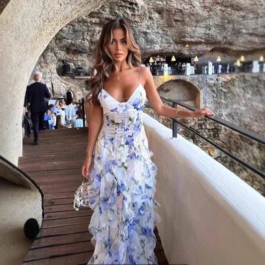 Women's Fashion Chiffon Print Fairy Long Elegant Dresses