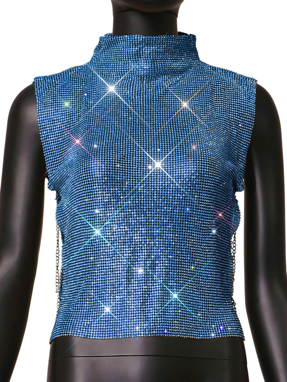 Charming Nightclub Sexy Turtleneck Rhinestone Metal Tops