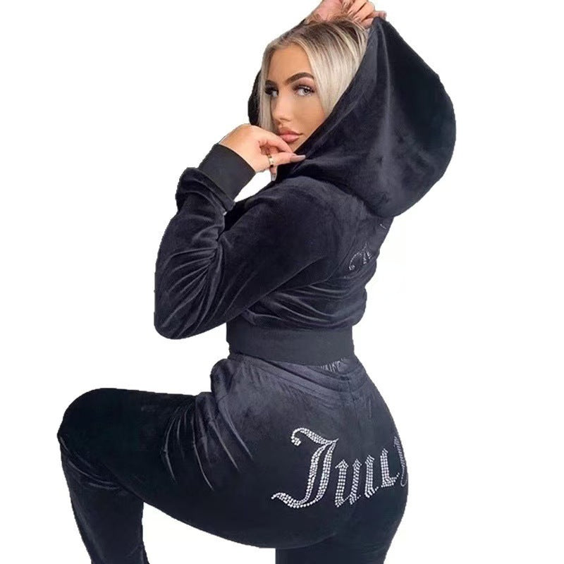 Rhinestone Gold Veet Sports Leisure Two-piece Fashion Casual Suit