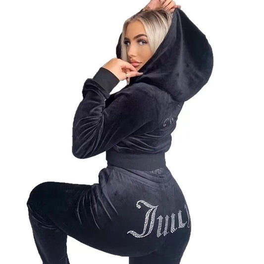 Rhinestone Gold Veet Sports Leisure Two-piece Fashion Casual Suit