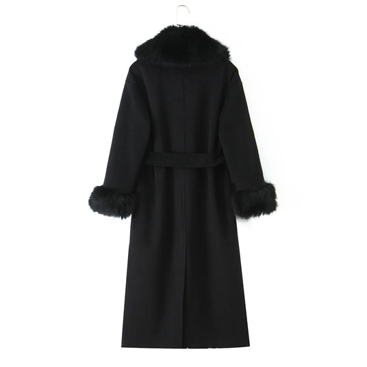 Women's Elegant Black Fashion Big Fur Collar Coats