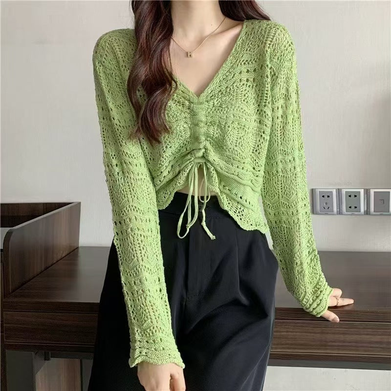 Women's Summer Hollow Korean Drawstring Temperamental Fashion Women's Sweater