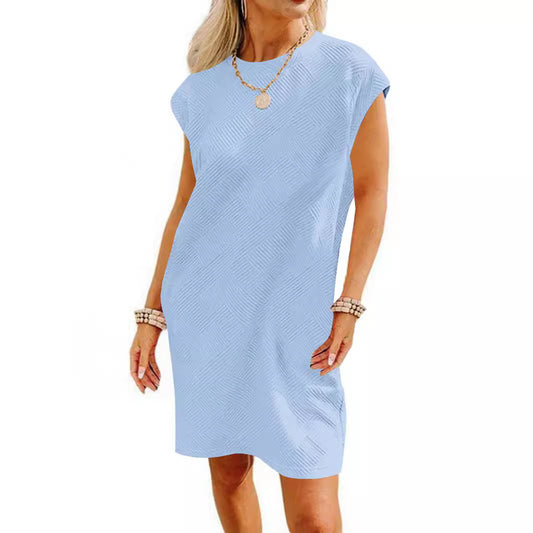 Women's Sleeve Round Neck Pullover Pocket Texture Fabric Dress