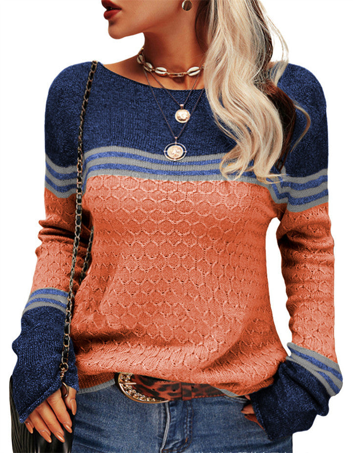 Women's Temperament Commute Long Sleeve Knitted Striped Crew Sweater