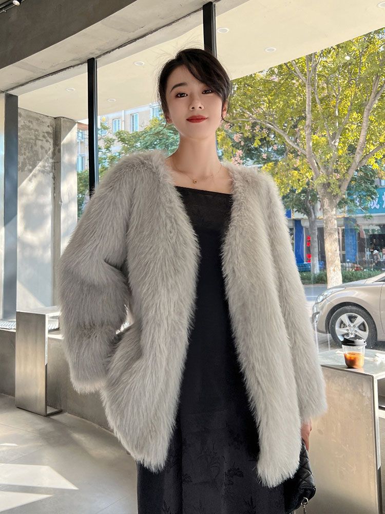 Women's Fox Fur Mid-length Warm Thickened Fluffy Coats