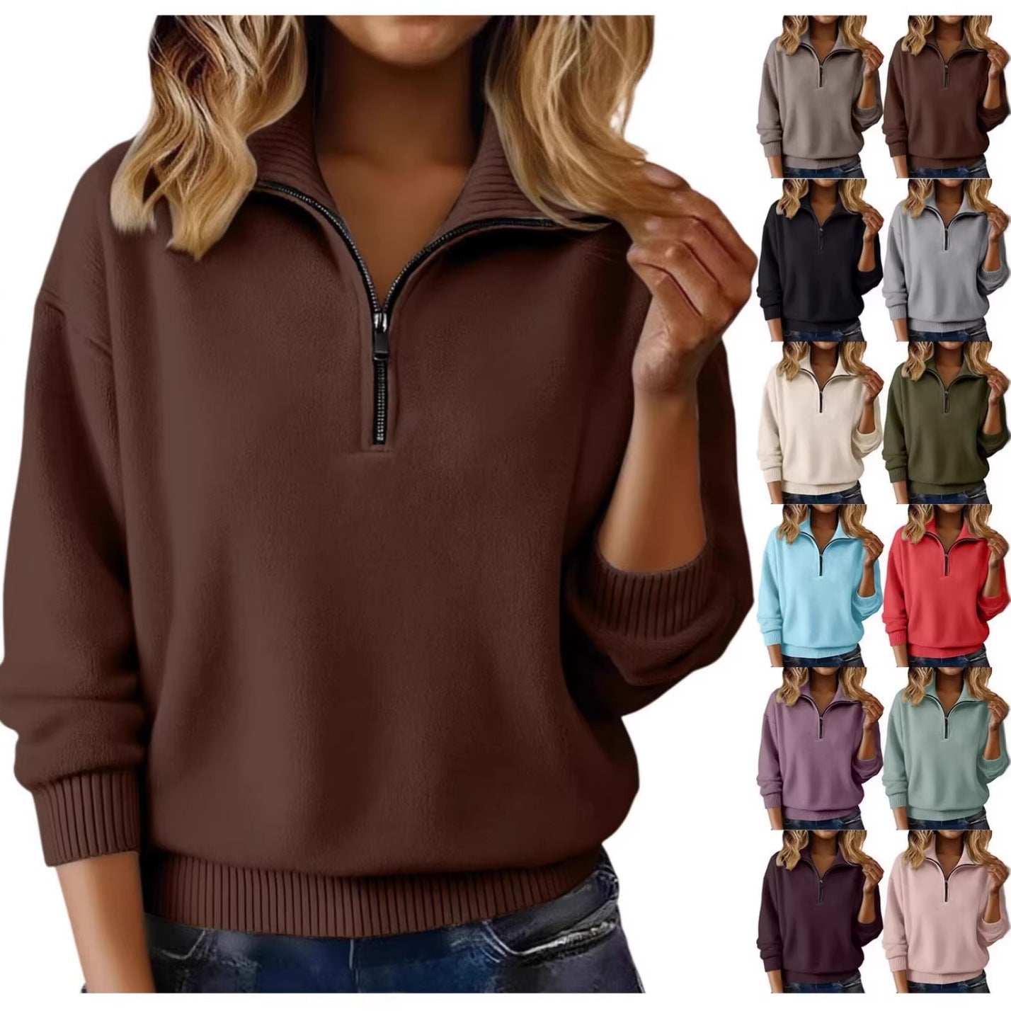 Women's Lapel Loose Long Sleeve Solid Color Knitwear