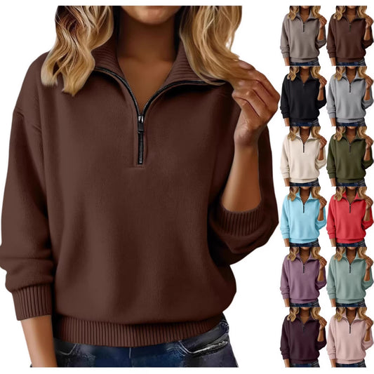 Women's Lapel Loose Long Sleeve Solid Color Knitwear