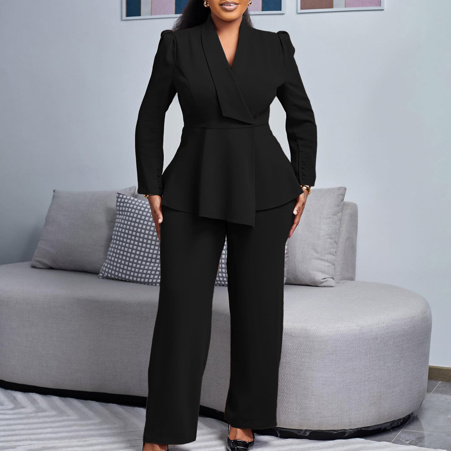 Women's Winter Fashion Elegant Ruffle Wide Leg Suits