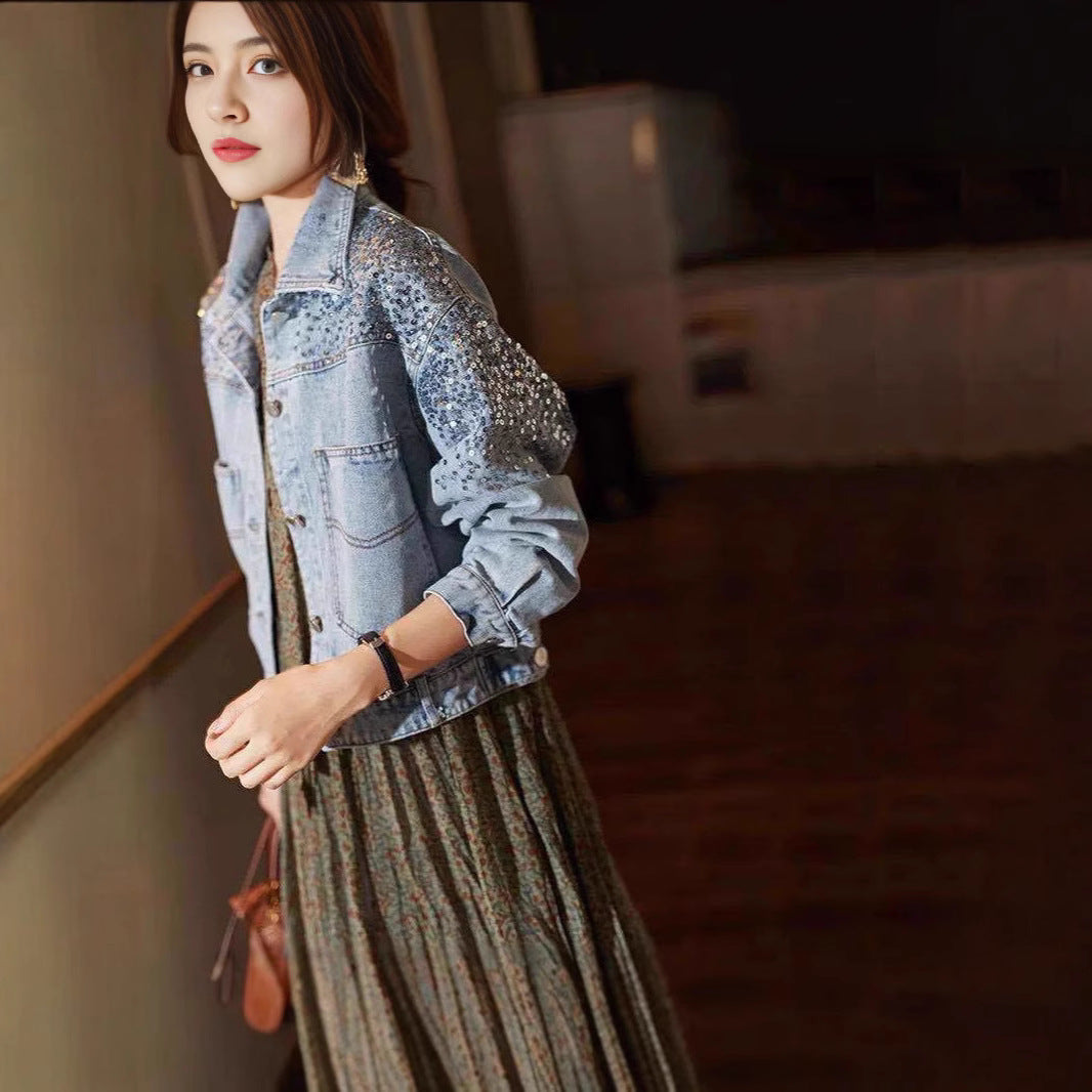 Women's Fashionable Sequins Denim Loose-fitting Fashion Jackets