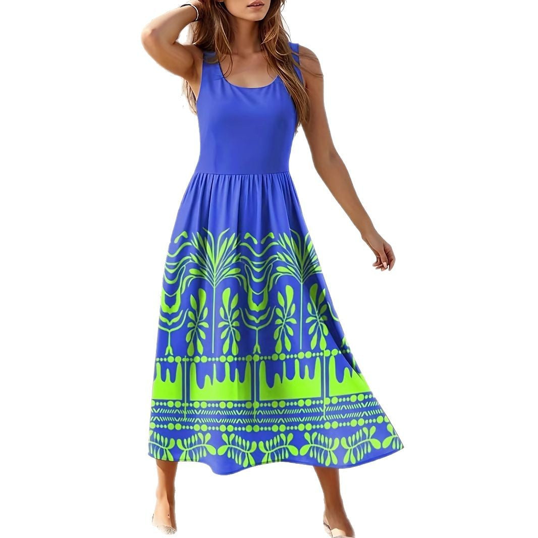 Women's Spring Fashion Camisole Printed Sleeveless Beach Dress