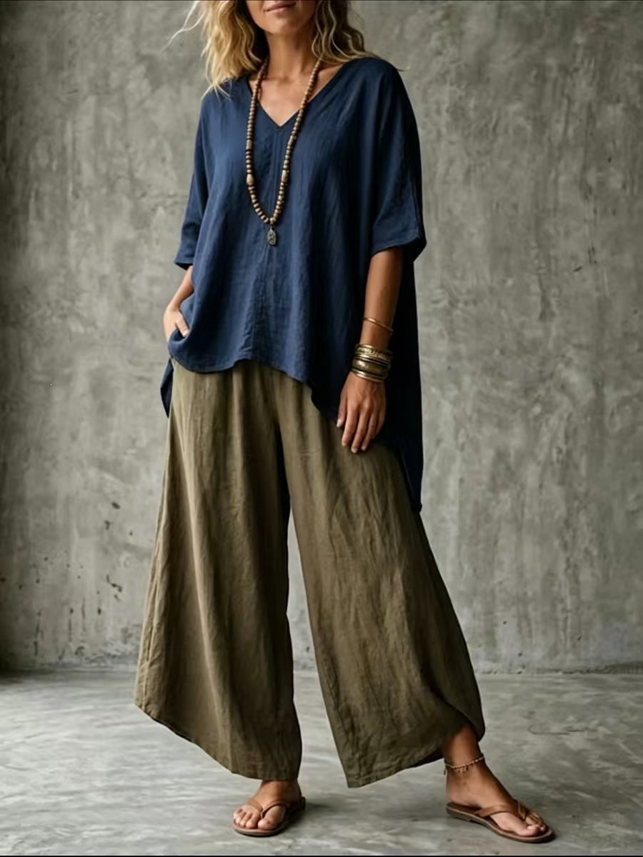 Elegant Stylish Summer Art Loose T-shirt Fashion Casual Suit