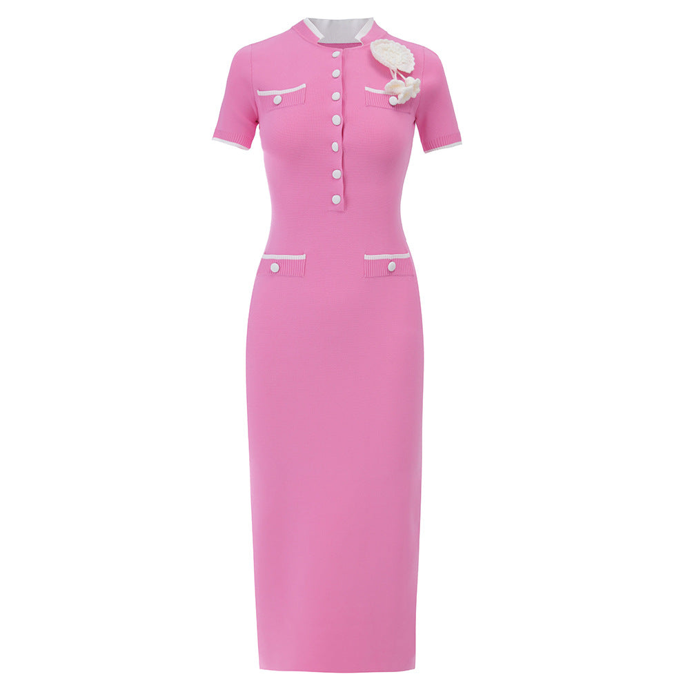 Flower Contrast Color Long Slim Fit Elegant Dresses