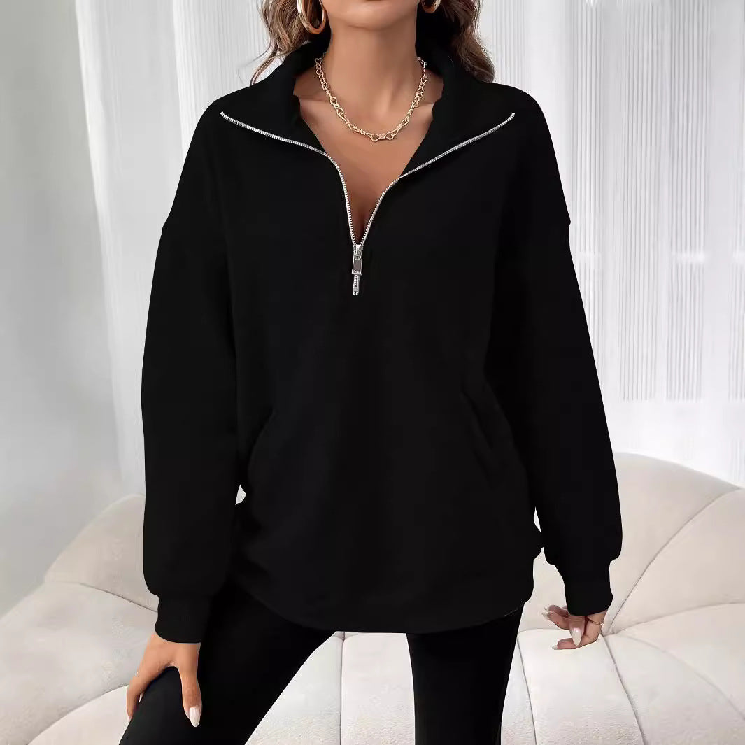 Women's Commute Zipper Sexy Design Lapel Pocket Loose Long Tops