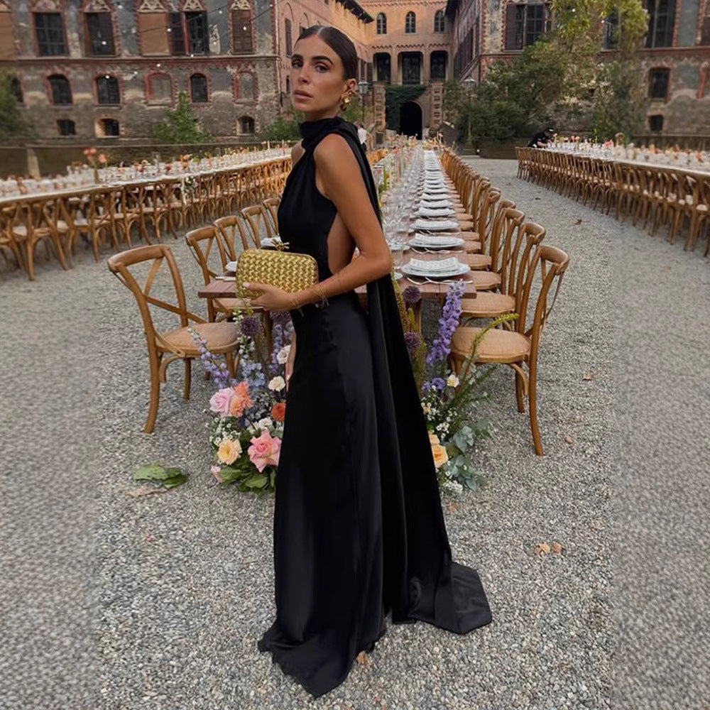 Summer Elegance Sleeveless Halter Ribbon Long Dresses