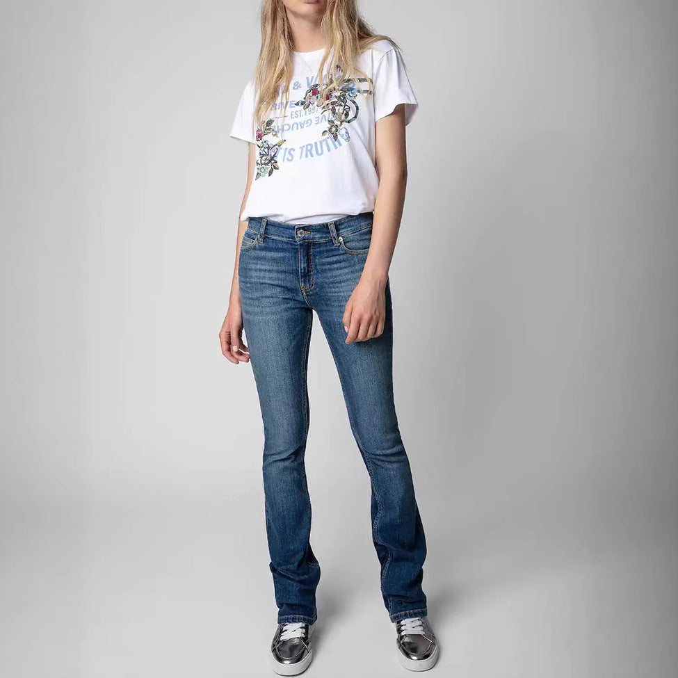 Women's Classic Letter Printed Flowers Snake Embroidery Blouses