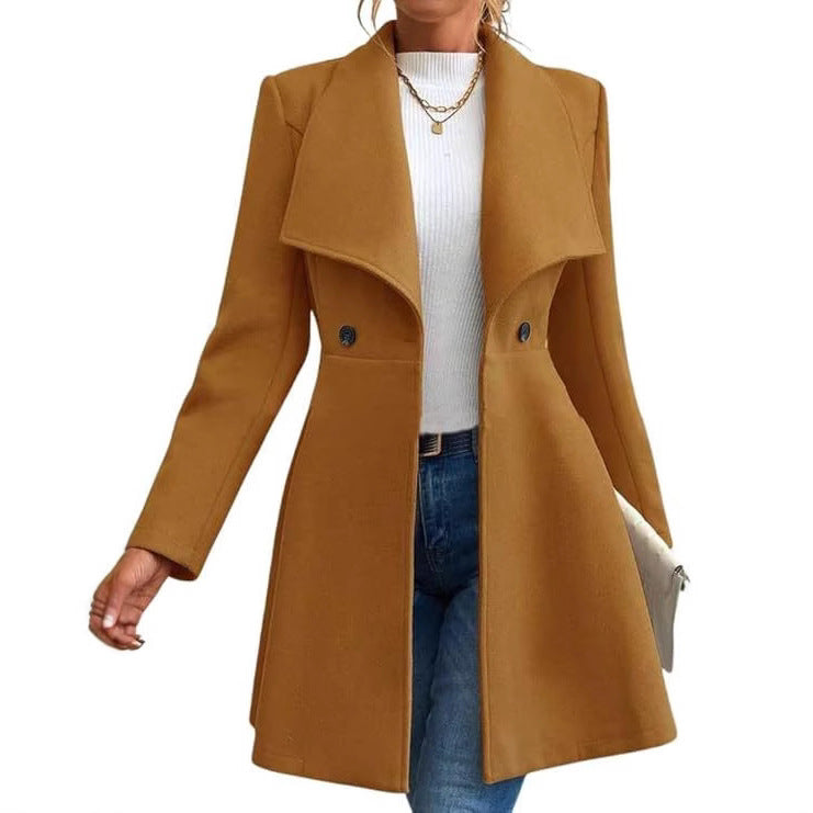 Women's Fit Long Fashion Lapel Woolen With Coats