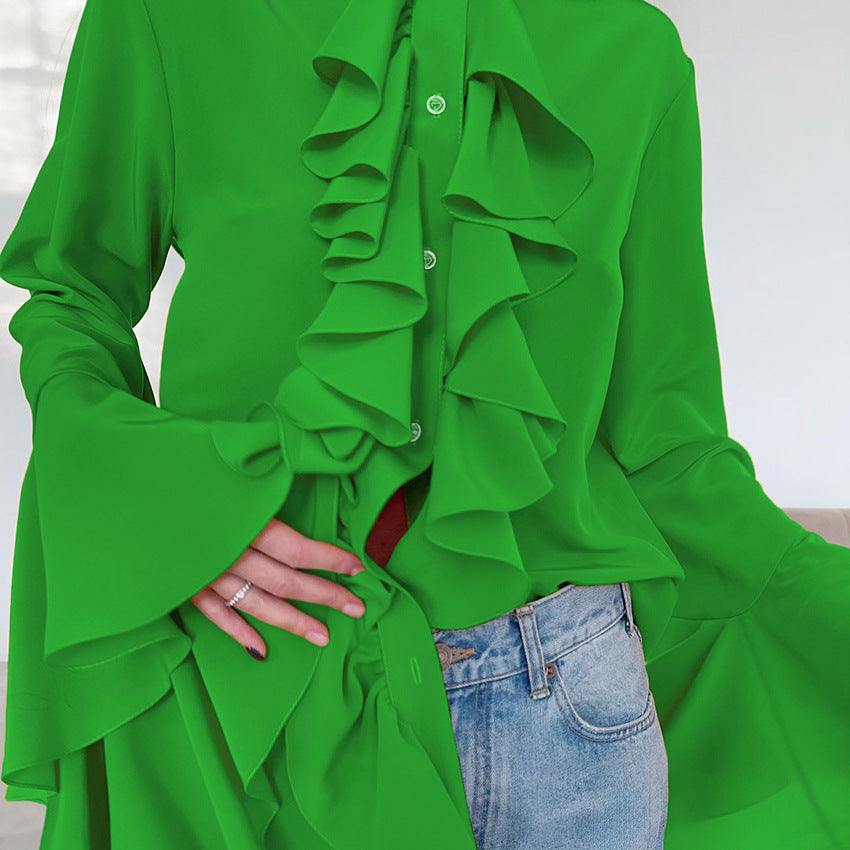 Women's White Chiffon Design Sense Flared Sleeves Blouses