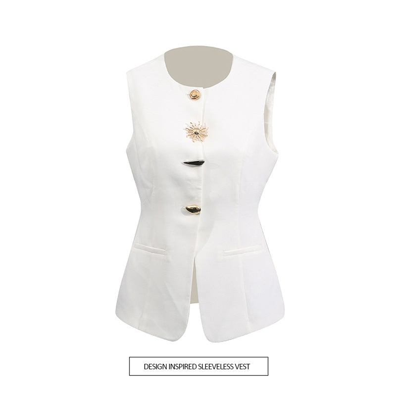 Design Irregular Fashion Round Neck Fastener Decoration Vests