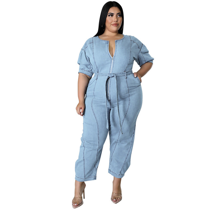 Women's Large Summer Sleeve Zipper Fashion Wash Suits