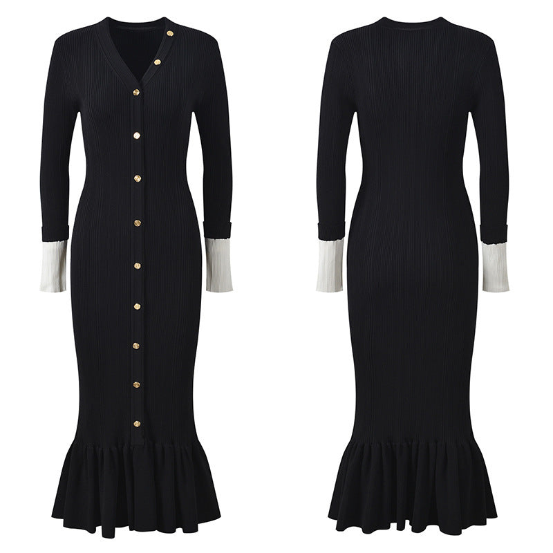 Home Single Breasted Fishtail Slimming Long Sleeve Skirts
