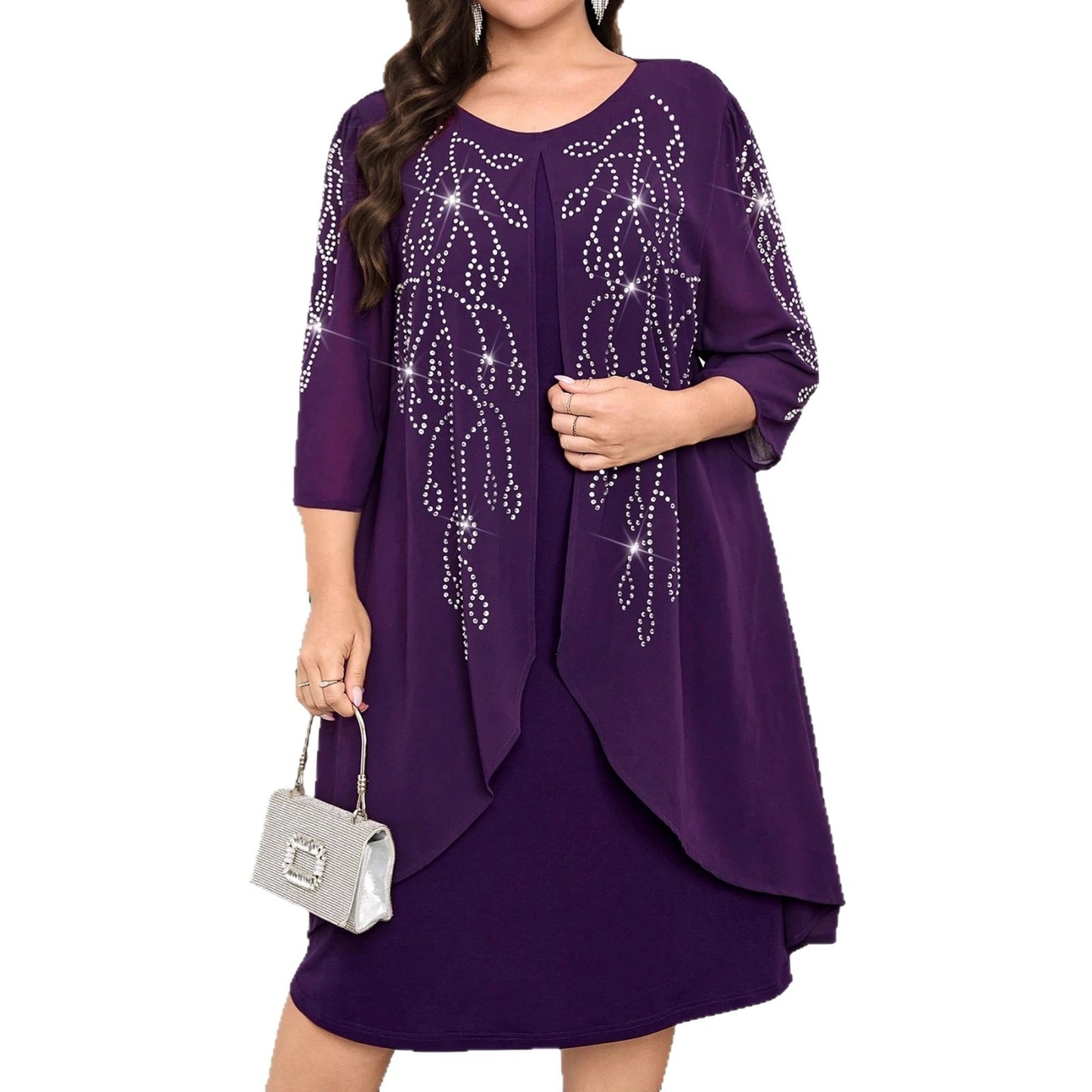 Women's Half Sleeve Rhinestone Temperament Commute Pullover Fake Dress