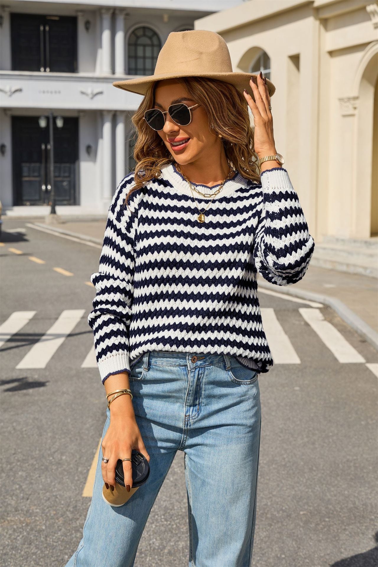 Cool Elegant Simple Stripes Long Sleeve Sweater