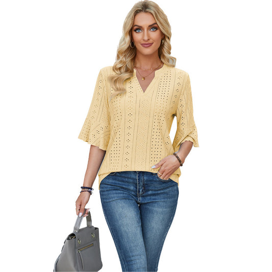 Women's Solid Color Half Sleeve Loose T-shirt Blouses