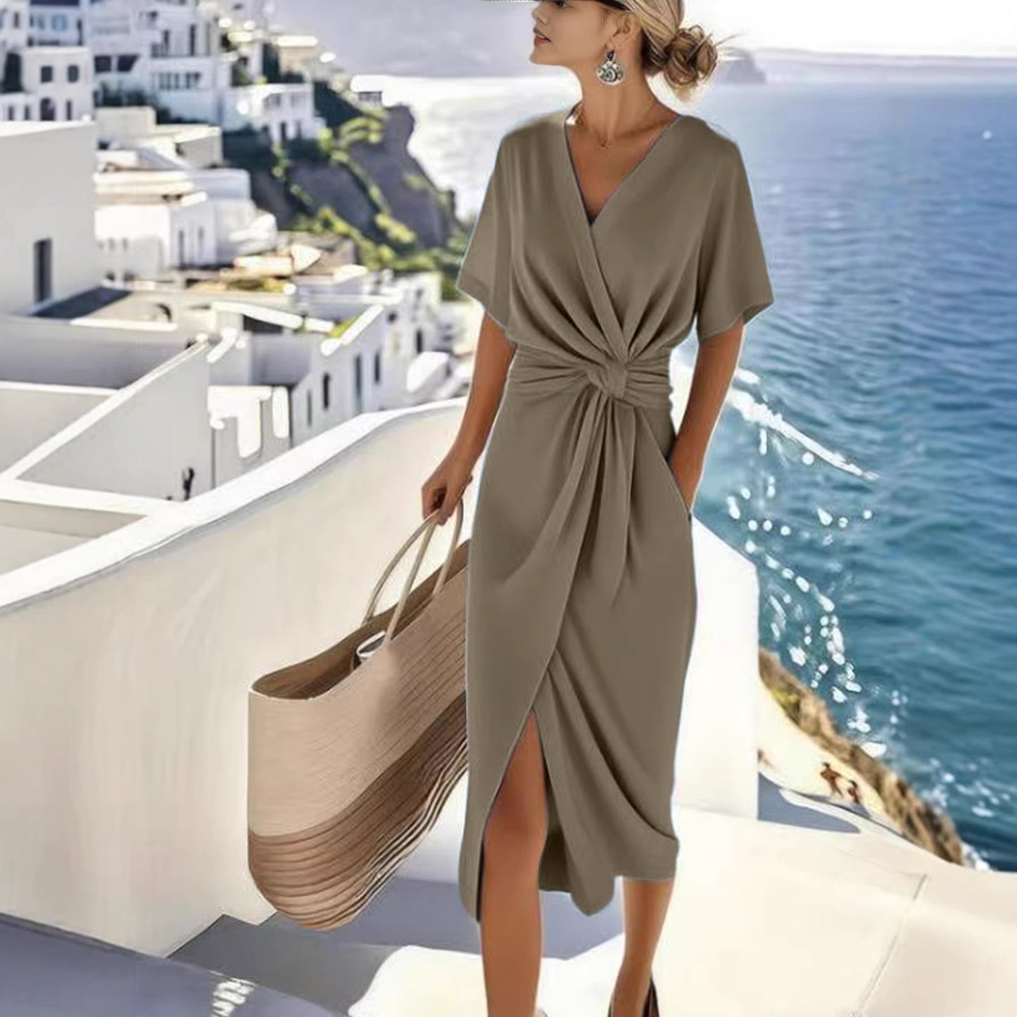 Women's Commuting Fashion Forged Split Solid Color Dress