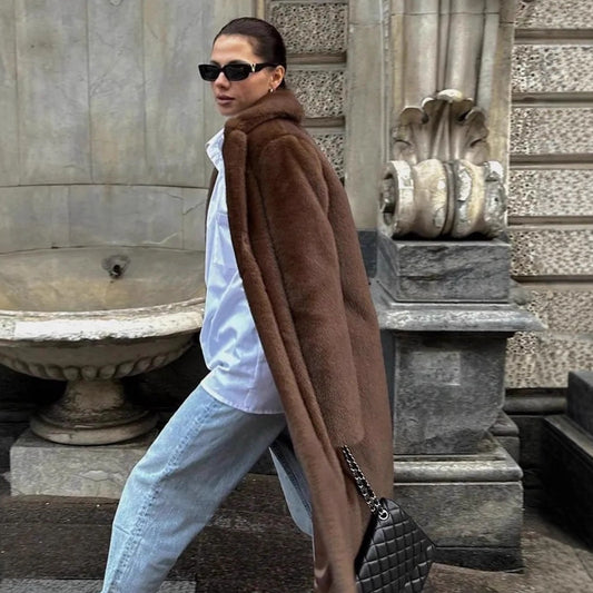 Women's Brown High Quality Long Mink Plush Coats