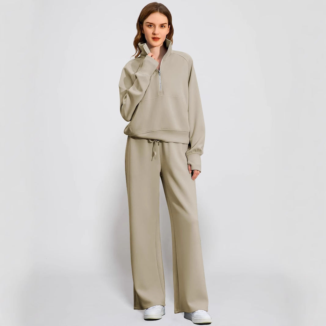 Women's Two-piece Zip Sweatshirt Wide Leg Track Fashion Casual Suit