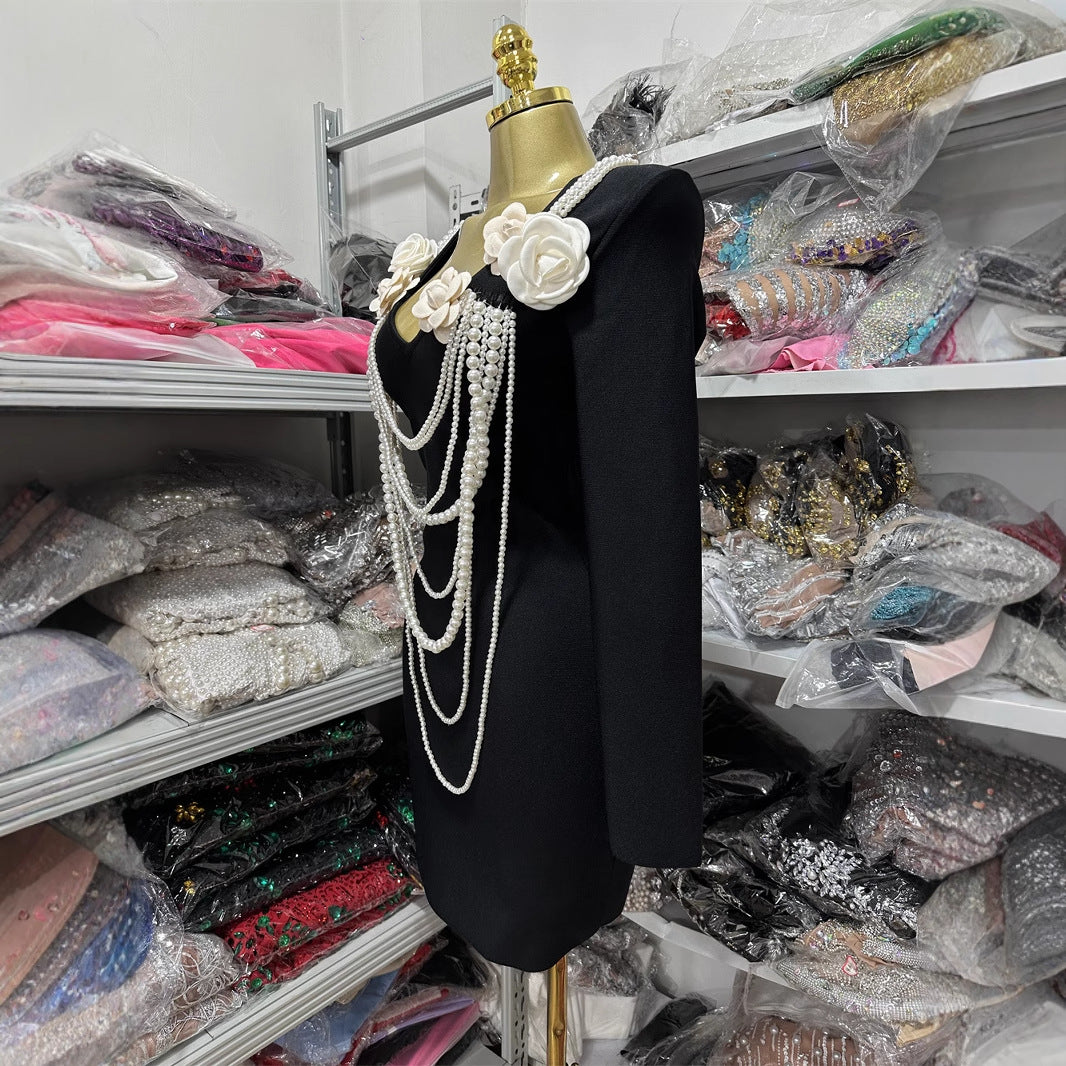 Fashion Pearl Necklace Retro Style Bandage Dresses