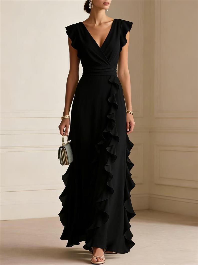 Solid Color Summer Ruffled Sleeveless Thin Dress