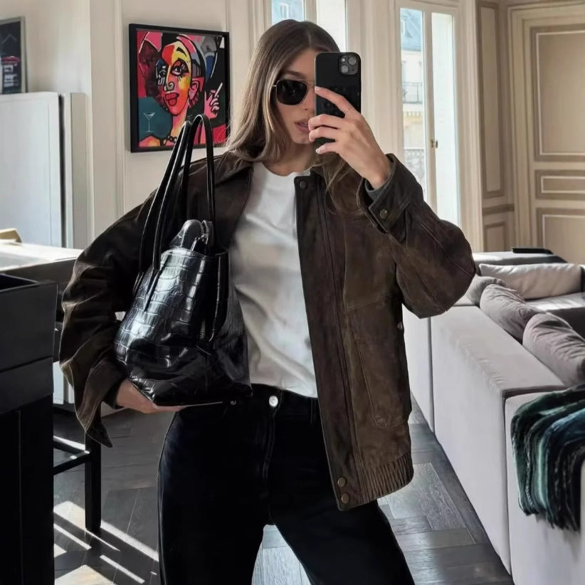 Women's Suede Texture Loose Casual Fashion Outside Coats