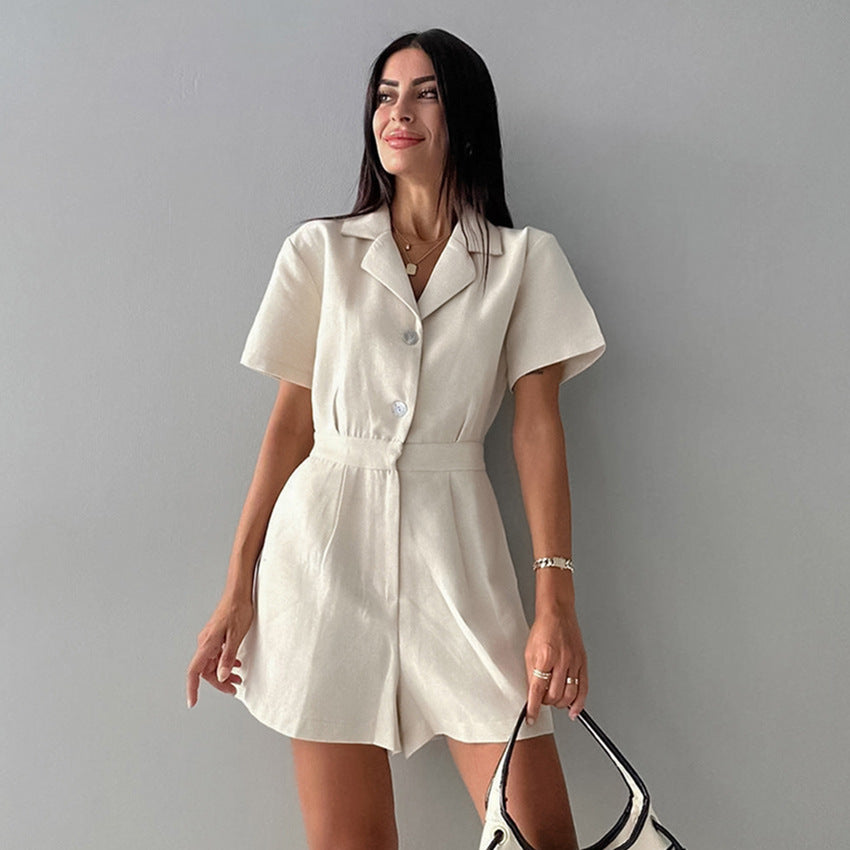 Women's Linen Waist Wide Leg Commuter Business Jumpsuits