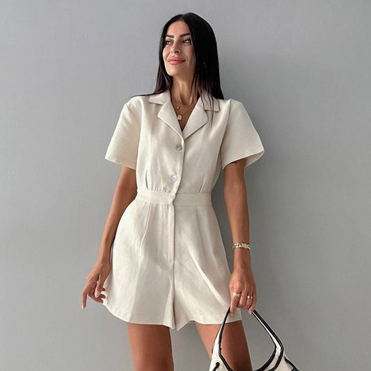 Women's Linen Waist Wide Leg Commuter Business Jumpsuits