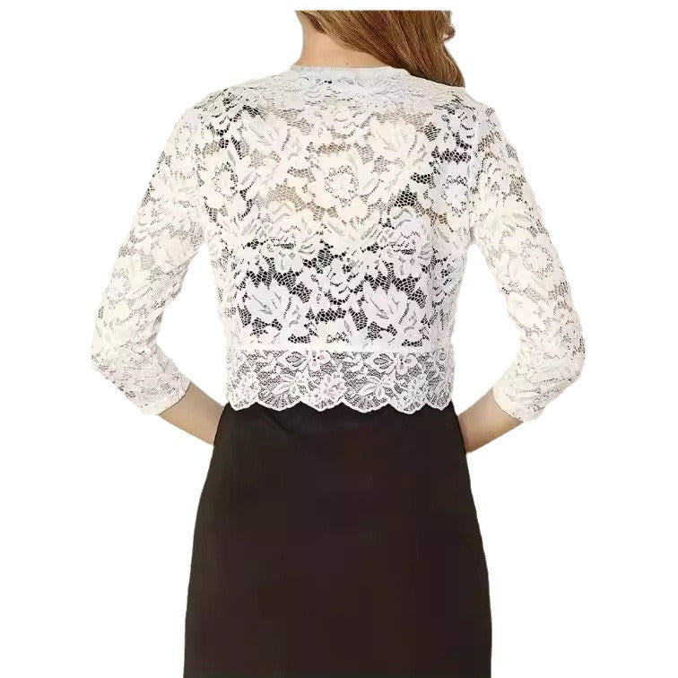 Collarless Solid Color Elegant Lace Shirt Coats
