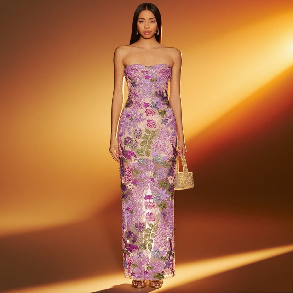 Embroidered Sequins Tube One-step Dress Sexy Dresses