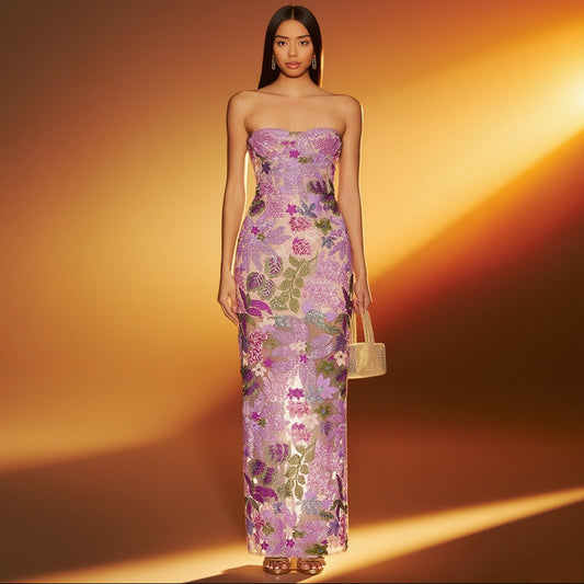 Embroidered Sequins Tube One-step Dress Sexy Dresses
