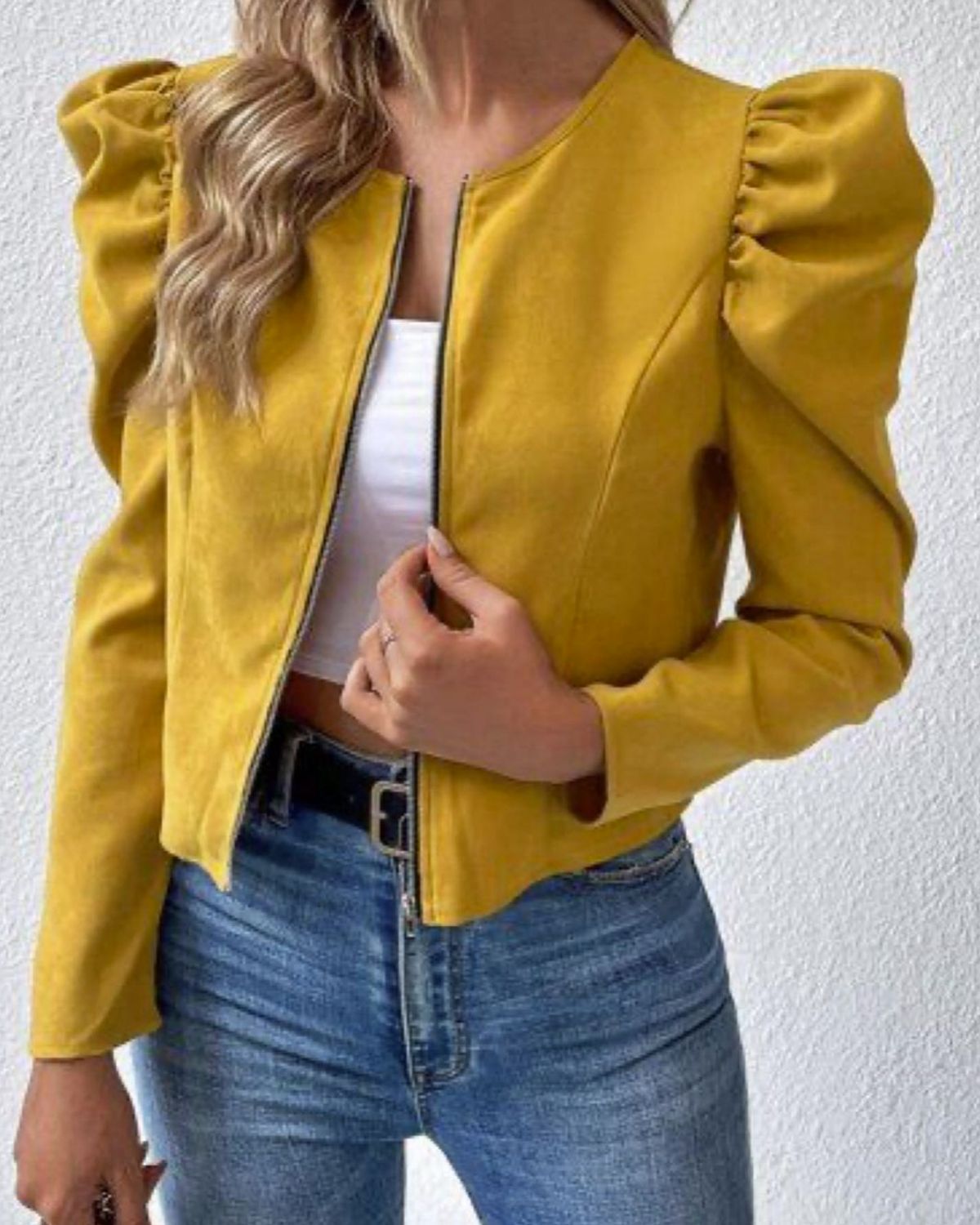 Women's Color Round Neck Zipper Bubble Long Jackets