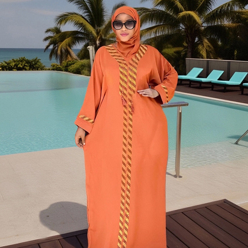 Women's Muslim Robe Saudi Long-sleeved Rhinestone Dress Dresses