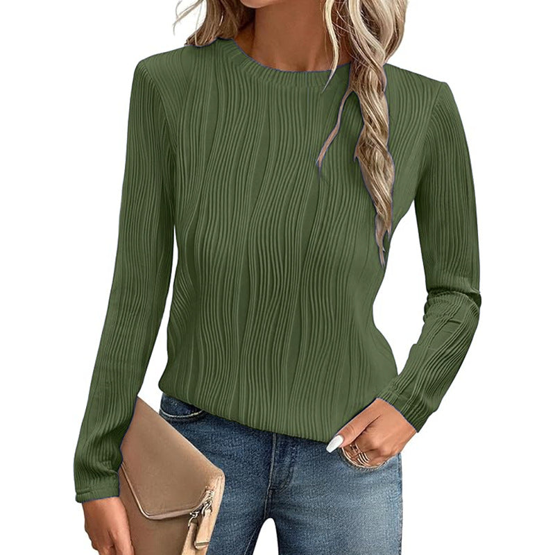Women's Solid Color Round Neck Long-sleeved T-shirt Blouses